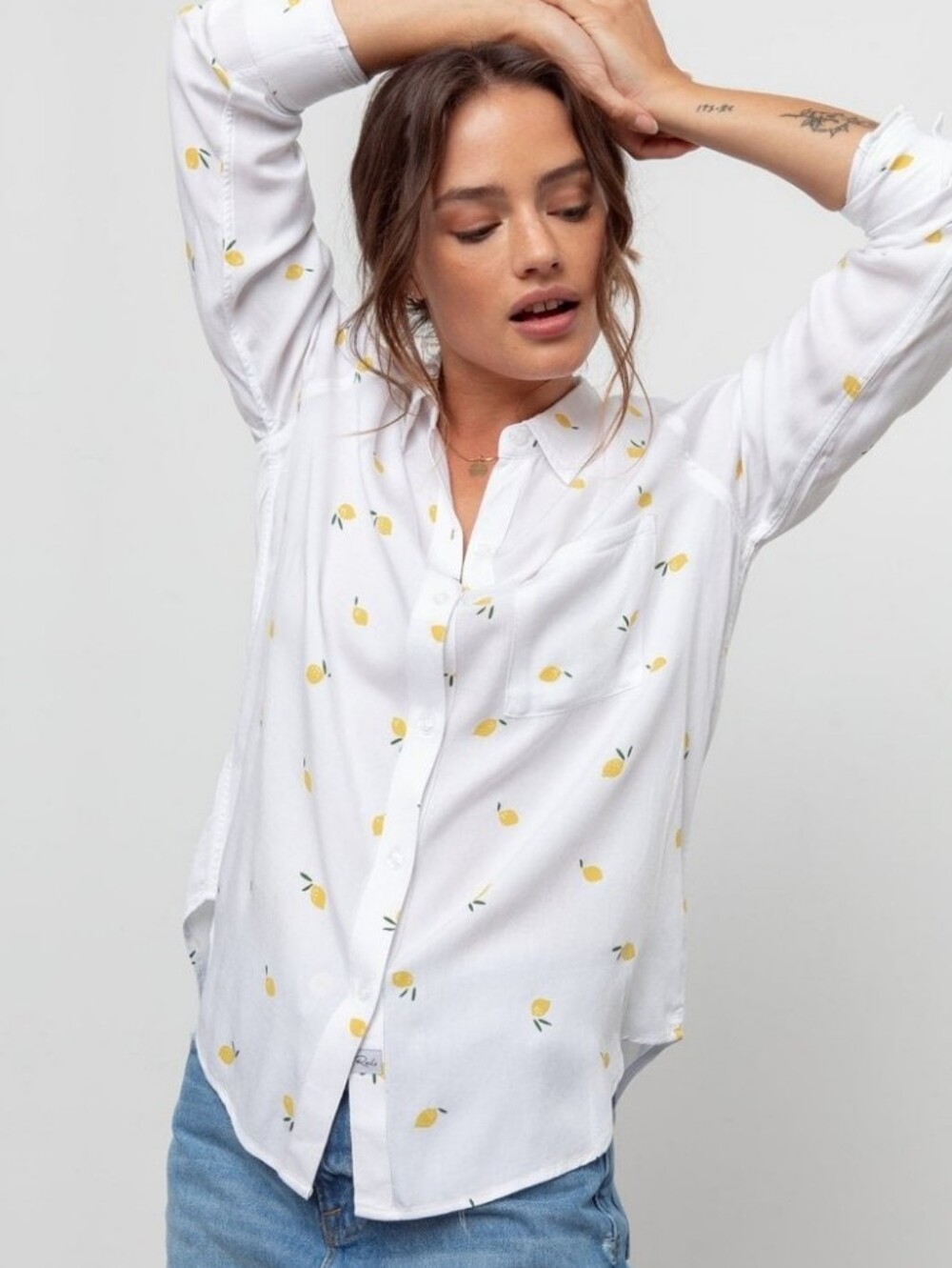 Rails Rosci Citron White Yellow Lemon Print Button Down Viscose Shirt Sz M